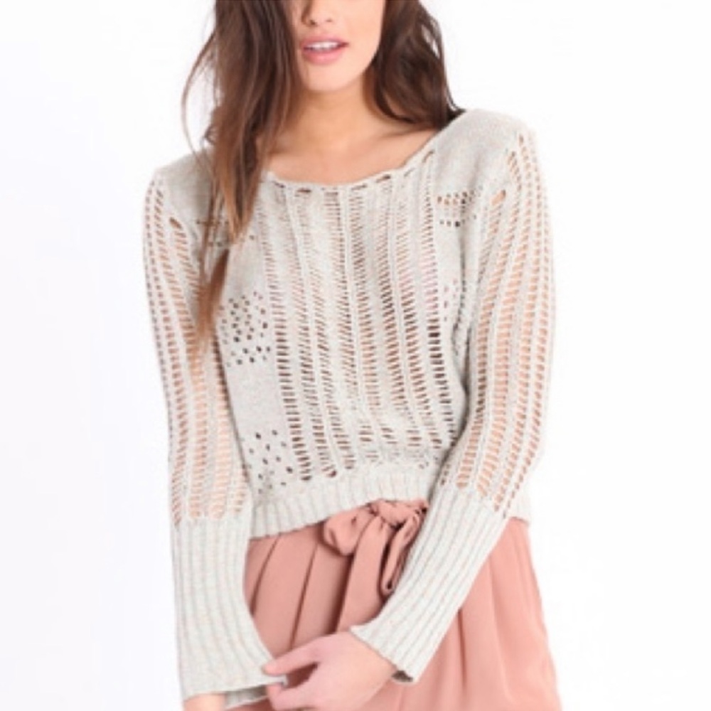 Free People Open Knit Crop Pullover Sweater